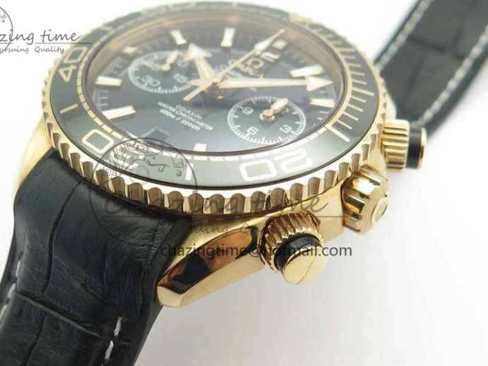 0515 Elegant Seamaster Pro Chrono RG OM Best Edition Black Ceramic Black Dial On Gummy Strap A 8128